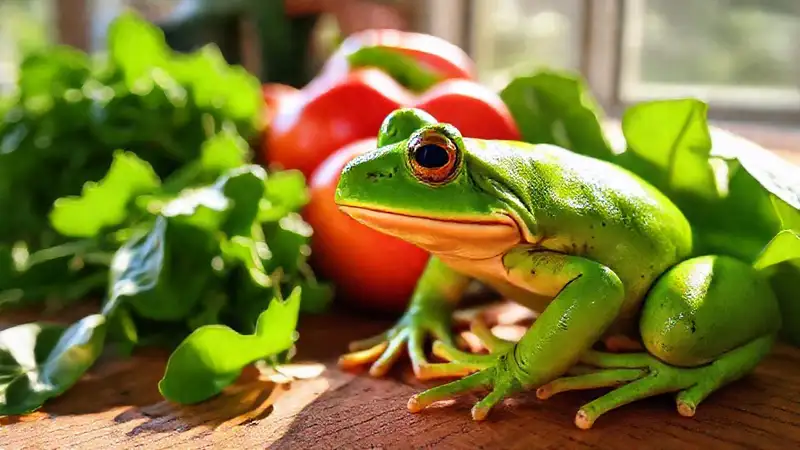 Una rana verde, fresca y saludable